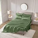 THE LINEN COMPANY Bamboo Super King Fitted Bedsheet with 2 Pillow Cover, 300 TC Cotton Sheets Suitable for Hotel and Living Room &amp; Bedsroom (78" X 78"+ 14", Avocado Green)