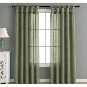 the linen company cotton linen sheer window curtain with twist tab transparent light filtering linen curtain for modern home decor 2 piece avocado green 6 ft x 45 ft