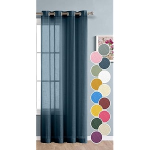 the linen company cotton linen solid sheer curtain set with grommet curtains rings non blackout long door curtain - 1 piece - navy blue - 45ft x 9ft