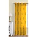 THE LINEN COMPANY Cotton Linen Solid Sheer Curtain Set with Grommet Curtains Rings Non Blackout Window Curtain - 1 Piece - Blue Leaf on Mustard - 4.5Ft x 4Ft
