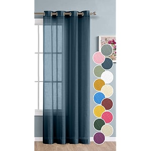 the linen company cotton sheer curtains 8 feet for home decor hangs elegantly with eyelets - navy blue 1 piece long door