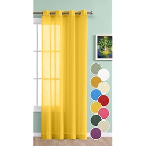the linen company cotton sheer long door curtains 9 feet single pcs solid living room office bedroom decorative curtain 1-piece lemon