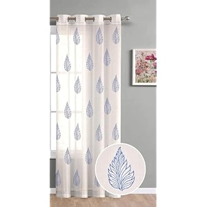 the linen company long door cotton sheer grommet curtains 9 feet decorative textured linen solid transparent curtain pack of 1 blue leaf l -274 cm w- 137 cm