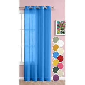 the linen company door cotton sheer grommet curtains 8 feet decorative textured linen solid transparent curtain pack of 1 carolina blue l - 244 cm w- 137 cm