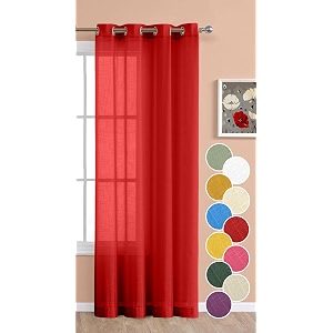 the linen company linen textured cotton sheer curtain for window - transparent light filtering drapes for home decor hang with eyelet - chilli red 45 ft x 5 ft