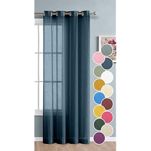 the linen company long door cotton sheer grommet curtains 10 feet decorative textured linen solid transparent curtain pack of 1 navy bluel -304 cm w- 137 cm