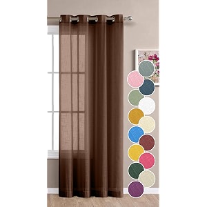 the linen company long door cotton sheer grommet curtains 10 feet decorative textured linen solid transparent curtain pack of 1 brown l -304 cm w- 137 cm