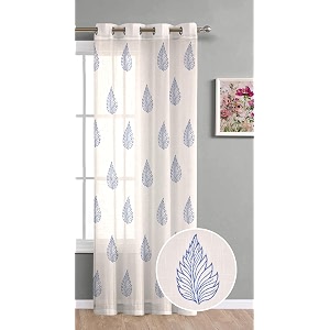 the linen company long door cotton sheer grommet curtains 10 feet decorative textured linen solid transparent curtain pack of 1 blue leaf l -304 cm w- 137 cm