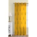 THE LINEN COMPANY Long Door Cotton Sheer Grommet Curtains 10 Feet Decorative Textured Linen Solid Transparent Curtain 1 Pcs, Blue Leaf on Mustard (L -304 Cm, W- 137 Cm)