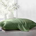 THE LINEN COMPANY Queen Pillow Pair Natural Soft Silk Pillow Cases Set of 2 Pcs Suitable for Hotel and Living Room (17" X 27", Avocado Green)