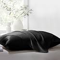THE LINEN COMPANY Queen Pillow Pair Natural Soft Silk Pillow Cases Set of 2 Pcs Suitable for Hotel and Living Room (17" X 27", Black)