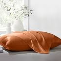 THE LINEN COMPANY Queen Pillow Pair Natural Soft Silk Pillow Cases Set of 2 Pcs Suitable for Hotel and Living Room (17" X 27", Burnt Orange)