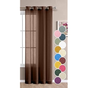 the linen company sheer grommet curtains 65 feet window textured linen decorative panels pack of 1 curtains brown l- 198 cm w- 137 cm