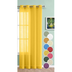 the linen company sheer window curtain 5 feet linen textured transparent drapes with stainless steel rings 1 piece lemon