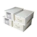 Linen Organizers and Storage Foldable Bed Sheets Set Organizer and Storages Folding Bedding Storage Box with Window for Bedsheets Blanket Duvet Cover and Pillowcase Set of 4 Medium