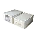 Linen Organizers and Storage Foldable Bed Sheets Set Organizer and Storages Folding Bedding Storage Box with Window for Bedsheets Blanket Duvet Cover and Pillowcase Set of 2 Small