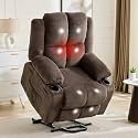 Linen Power Lift Recliner Chair for Elderly - Oversized Stand Assist Lift Chair with Massage &amp; Heat | 155° Adjustable Lay Flat Recliner with 2 Cup Holders for Living Room,Brown