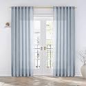 Dusty Blue Linen Curtains 84 Inches Long for Living Room 2 Panels Set Back Tab Farmhouse Boho Light Filtering Semi Sheer Stone Blue Curtains Grey Blue Drapes for Bedroom Vintage Country Decor