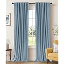 Linen Textured Total Blackout Curtains for Bedroom 72 Inches Long, Blue