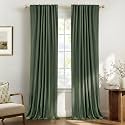 Linen Total Blackout Curtains for Bedroom Living Room 72 Inch, Loden