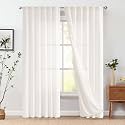 jinchan Lined Linen Curtains Privacy Back Tab