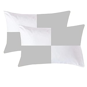 linenaffairs-micro fiber filled chacked light grey cotton pillow takiya combo set of 2 for bed room - 17x27 inch size pillow set of 2 for sleeping