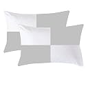 linenaffairs-Micro Fiber Filled Chacked Light Grey Cotton Pillow Takiya Combo Set of 2 for Bed Room - 17x27 Inch Size Pillow Set of 2 for Sleeping