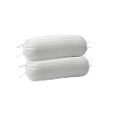 LINENWALAS 100% Cotton 16x32 inch 300TC Striped Bolster Cover | Round Bed Side Long Bolster Pillow Cover to fit 24" Length 9" Dia | Pack of 2 Bolster Cover only (16x32 inch, White)