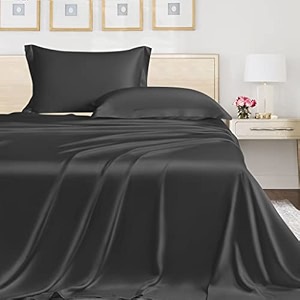 linenwalas 100 organic vegan bamboo silk bedsheet for single bed size bedding with pillow cover 300 tc for bedroom soft smooth hotel quality premium flat sheets for summer90x60 inchcharcoal grey