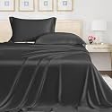 LINENWALAS 300 TC 100% Vegan Bamboo Silk Bedsheet Set, Natural Soft and Light-Weight, Best for Hair and Delicate Skin with 2 Pillows (Double, Blue)