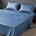 LINENWALAS 100% Vegan Bamboo Silk Bedsheet Set, Natural Soft and Light-Weight, Best for Hair and Delicate Skin with Pillow Cover 300 TC, Breathable (Single, Blue)