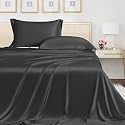 LINENWALAS 100% Organic Vegan Bamboo Silk Bedsheet For Single Bed Size Bedding With Pillow Cover 300 TC For Bedroom, Soft Smooth Hotel Quality Premium Flat Sheets For Summer(90X60 Inch,Charcoal Grey)
