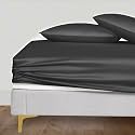 LINENWALAS 100% Organic Vegan Bamboo Silk Fitted Bedsheet for King Bed Size with Pillow Cover for Bedroom, Soft Smooth Hotel Quality Premium Bottom Sheets for Summer (78x72 Inch, Charcoal Grey)