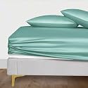 LINENWALAS 100% Organic Vegan Bamboo Silk Fitted Bedsheet for Single Bed Size with Pillow Cover for Bedroom, Soft Smooth Hotel Quality Premium Bottom Sheets for Summer (78x36 Inch, Bahamas Blue)