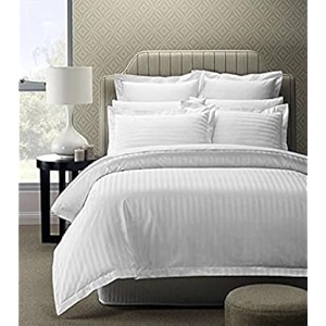 linenwalas 300 tc 100 cotton satin stripes single bed sheet - premium hotel bedsheet and 1 pillow covers set for hotels guest house amp bampb white