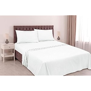 linenwalas 300 tc 100 cotton satin stripes king bed sheet - premium hotel bedsheet  2 pillow covers set for hotels guest house amp bampb white108x108 inch