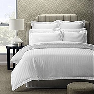 linenwalas 300 tc premium 100 cotton satin stripes super king bedsheet with 2 pillow covers for hotels amp homes - 10834x12034 - white
