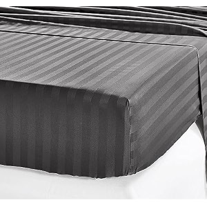 linenwalas 300 tc premium 100 cotton stripes king fitted bedsheet with 2 pillow covers hotel luxury bed sheets - extra soft easy fit - breathable 72x78 inch - grey