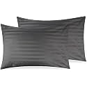 Linenwalas 300 TC Premium 100% Cotton Stripes Set of 2 King Pillow Covers, Softest and Breathable Pillowcovers (20x36 inch, Grey)