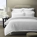 Linenwalas 300 TC Premium 100% Cotton Satin Stripes Super King Bedsheet with 2 Pillow Covers for Hotels &amp; Homes - (108"X120" - White)