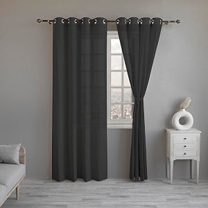linenwalas black cotton linen sheer curtains 6 feet window curtain set of 2 solid curtains for kitchen bedroom curtains with eyelet rings light filtering 45x 6 ft