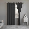 LINENWALAS Black Cotton Linen Sheer Curtains, 7.5 Feet Door Curtain, Set of 2 Solid Curtains for Kitchen, Bedroom, Curtains with Eyelet Rings, Light Filtering (4.5X 7.5 ft)