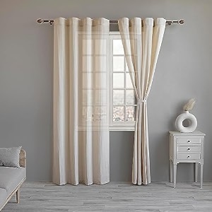 linenwalas cotton linen sheer curtains for bedroom living room 6 feet window curtain pack of 2 pcs boho curtain with rod pocket and back loop light filtering pack of 2 pcs natural