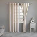 LINENWALAS Cotton Linen Sheer Curtains for Bedroom, Living Room, 7.5 Feet Door Curtain, Pack of 2 Pcs Boho Curtain with Rod Pocket and Back Loop, Light Filtering (Pack of 2 Pcs, Natural)