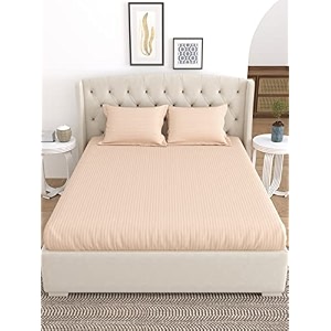 linenwalas 100 cotton stripe fitted sheet queen size with 2 pillow covers hotel quality 200 thread count deep pocket and secure elastic soft bedsheet avocado green queen - 60x78 inches