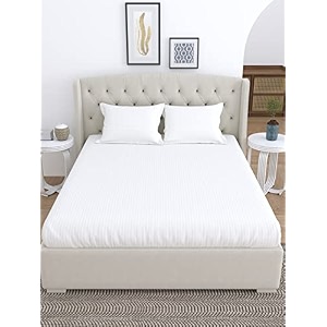 linenwalas 100 cotton stripe fitted sheet double size with 2 pillow covers hotel quality 200 thread count deep pocket and secure elastic soft bedsheet avocado green double - 72x72 inches