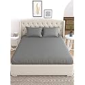 LINENWALAS 100% Cotton Stripe Fitted Sheet King Size with 2 Pillow Covers, Hotel Quality 200 Thread Count Deep Pocket and Secure Elastic, Soft Bedsheet (Steel Grey, King - 72x78 Inches)
