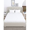 LINENWALAS 100% Cotton Stripe Fitted Sheet Queen Size with 2 Pillow Covers, Hotel Quality 200 Thread Count Deep Pocket and Secure Elastic, Soft Bedsheet (White Stripes, Queen - 60x78 Inches)