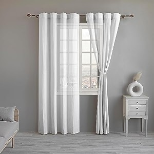 linenwalas cotton betel leaf printed curtain set of 2 sheer 6 feet window curtain for living room bedroom linen with rod pocket back loop 45 x ft leafbetel beige