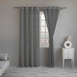 linenwalas black cotton linen sheer curtains 8 feet door curtain set of 2 solid curtains for kitchen bedroom curtains with eyelet rings light filtering 45x 8 ft